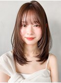 20代30代40代◎ウェーブミディアム美髪斜めバングセミディ