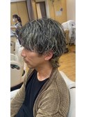 メンズハイライトカラースパイラルパーマウルフカットメンズヘア