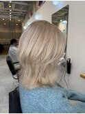 ホワイトベージュ/ダブルカラー/レイヤーボブ　10代20代30代