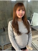 大人可愛いシフォンベージュブリーチなし透明感ロングレイヤー