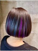 ビタミンカラー切りっぱなしショートミニボブ/ユニコーンカラー