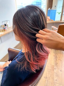 ドルチェ(dolce) インナーカラー レッドオレンジ お洒落大人女子 明石魚住dolce