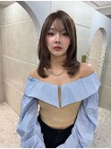韓国風くびれレイヤーカット×グレージュ×透明感ブラウン川又