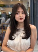 美髪レイヤーカット/顔まわりレイヤー/ロングレイヤ 一/前髪