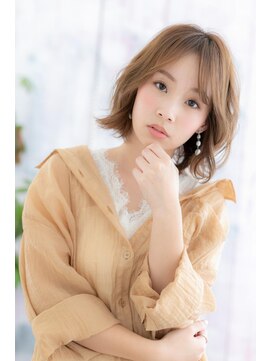 ミック ヘアアンドメイク アップ 駒込店(miq Hair&Make up) ヌーディーベージュでやわらかフェミニンくせ毛風ボブウルフc1