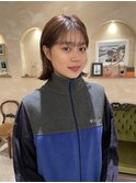 ボブレイヤー・ベージュ・顔周りカット・銀座日比谷20代30代