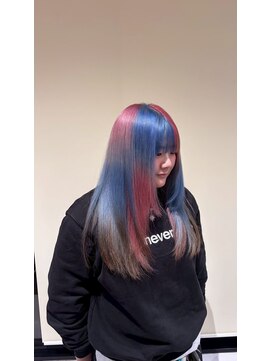 アース 会津若松店(HAIR&MAKE EARTH) ブルーピンクのデザインカラーインナーロング