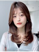 内巻きレイヤーヘア*セミロングヘア*30代40代50代*白髪染めOK