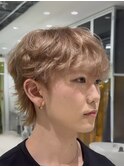 ケアブリーチブロンドエンドカラーメンズ韓国ヘアマッシュウルフ