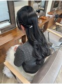黒髪ハーフツインロングヘアアレンジ渋谷表参道青山エジリ
