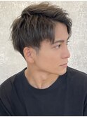 フェザーパーマ/グレーブルーカラー/刈り上げショートパンク