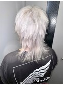 レイヤーウルフカットマッシュウルフホワイトシルバー