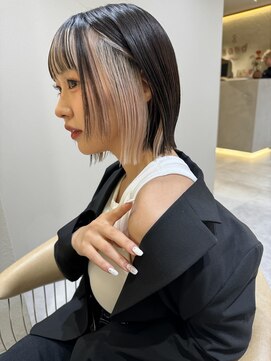 サンド 名古屋(sand) アプリコットオレンジくびれヘアハイライトカラー名古屋ショート