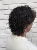 メンズミディアムパーママッシュウルフ波巻きツイストスパイラル