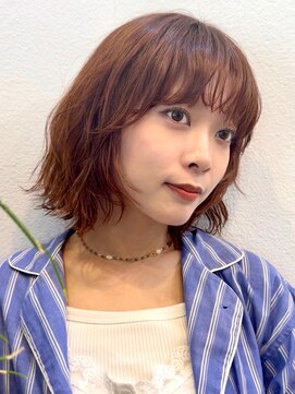 グリーンミドル(GREEN middle) レイヤーボブ/顔周り/ニュアンスパーマ/オレンジカラー/代官山