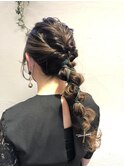 ヘアアレンジ　編みおろし　ヘアセット