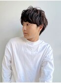 メンズショート前髪ありニュアンススパイラルパーマ丸顔 K1111