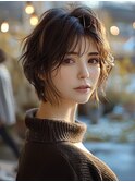 ☆ホワイトグレージュミニウルフデジタルパーマチェリーブラウン