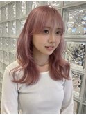 ミルクティーピンクアッシュべージュダブルカラー韓国風レイヤー