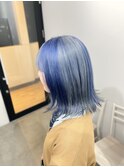 ブロックカラーブルーカラーシルバーカラーブリーチダブルカラー