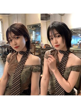 髪質改善と縮毛矯正の専門店 サンティエ(scintiller) 大人綺麗な小顔襟足スッキリショートボブ 30代40代50代