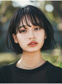 黒髪ナチュラルボブ前髪ありイメチェン20代30代ショートボブ