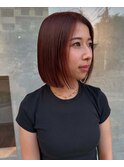 切りっぱなしボブ　オレンジブラウン