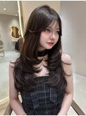 韓国ヘアーハッシュカットレイヤーカットオリーブグレージュ