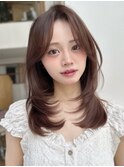 前髪なしミディアムレイヤーカットナチュラルブラウンNA_124