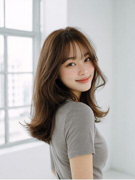 ラファンジュ ヘアー(Rohange hair) マロンブラウン/外ハネ/顔周りレイヤー/韓国ヘア/透明感