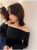 切りっぱなしロブ_くびれヘアアプリコットオレンジ