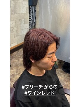 ストローヘアー(STRAW hair) ブリーチ　ワインレッド