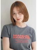 内巻き切りっぱなしボブ透明感カラーワンカールセンターパート