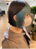 推しインナーカラー　ブルーグリーン