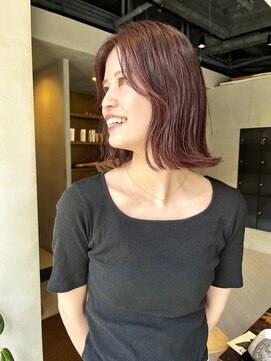 ヘアー アイス ルーチェ(HAIR ICI LUCE) ブリーチなしカラー暖色カラーボブチェリーレッド/中西