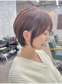 マッシュショート丸みショート大人ショートピンクブラウン