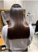 美髪カールピンクブラウンエアリーロングセミディ縮毛矯正