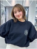 透明感無造作ボブ+ブリーチなし地毛風グレージュ/前髪[横浜]