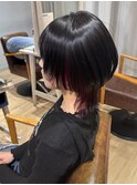 インナーカラー/ボルドチェリー/ウルフカット