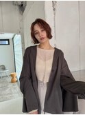 レイヤーミニウルフチェリーブラウンショート美髪前下がりボブ