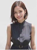 ◎前髪パーマ レイヤーロング 黒髪 グレーベージュ 小顔