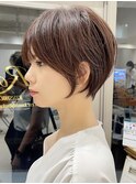 ◎前下がりショートボブハンサムショートカットカラーパーマケア