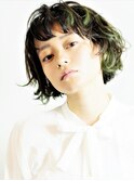 ショートボブ/ラインカラー/ハイライト/グリーン/20代