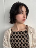 ニュアンスパーマボブ　くびれ　レイヤーボブ　黒髪