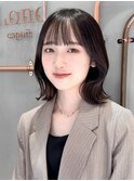 前髪アンブレラカラーこなれミディイメチェンウェーブパーマ