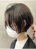天神ショートボブヘアショートカットボブ前下がりボブ前髪なし