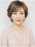 大人女性の白髪ぼかしハイライトショート30代40代白髪染め