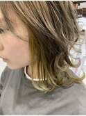 外はねボブ×イエローハイライト×切りっぱなし×髪質改善