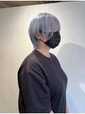 淡めブルーカラー 小顔ショートボブ 髪質改善トリートメント