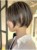 天神大名ダブルカラーショートボブショートカットケアブリーチ